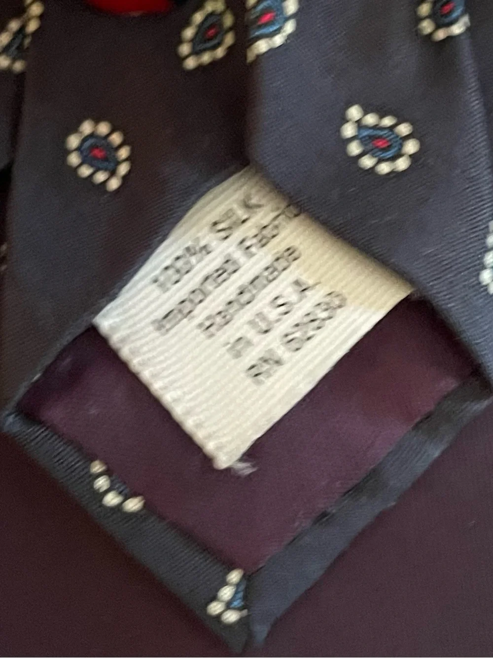 Vintage Lands’ End Charter Classic Navy Men's Necktie with Dot Medallion Pattern